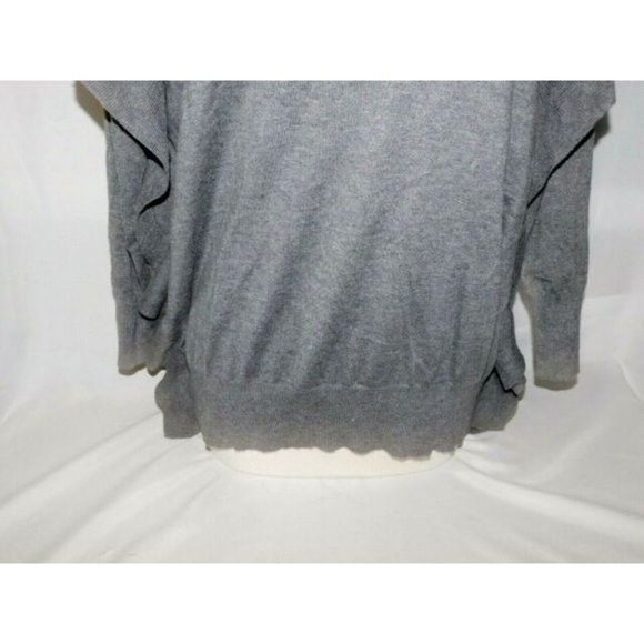 Zara Womens M Oversized Gray Flounce Ruffle Detail Sweater V Neck - Picture 5 of 7